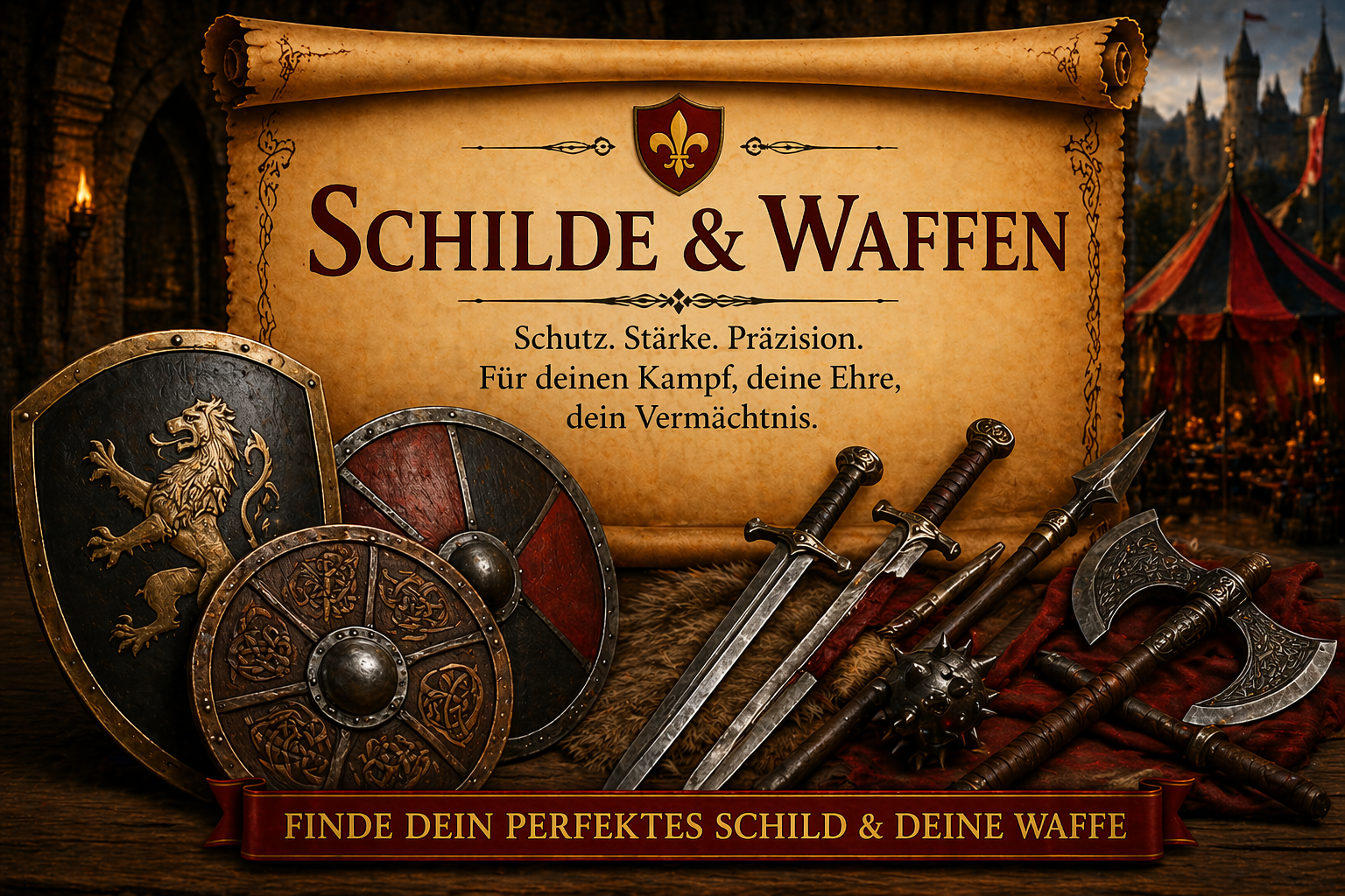 Kategoriebild_Mittelalter_Zubehoer_Schilde_Waffen